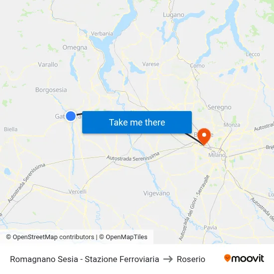 Romagnano Sesia - Stazione Ferroviaria to Roserio map