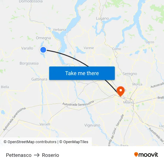 Pettenasco to Roserio map