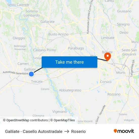 Galliate - Highway Toll to Roserio map