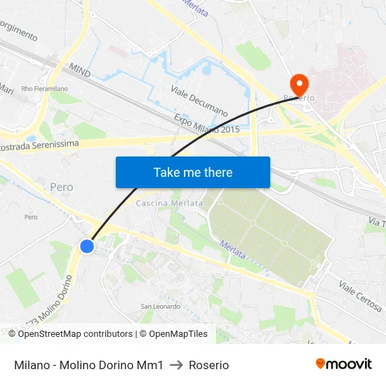 Milan - Molino Dorino M1 to Roserio map
