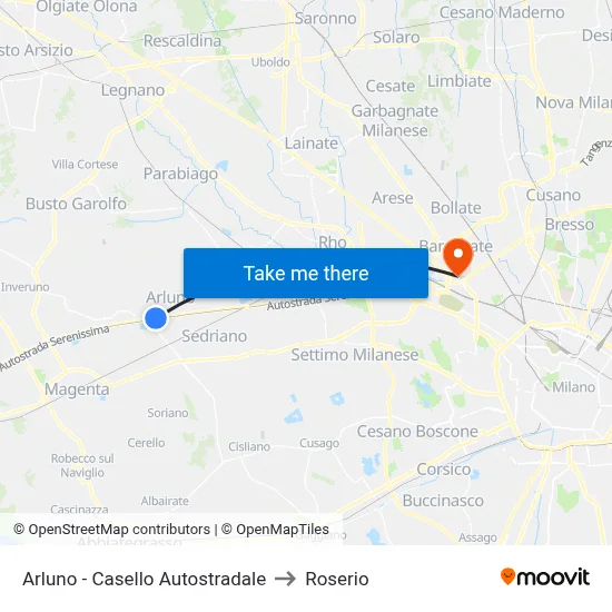 Arluno - Casello Autostradale to Roserio map