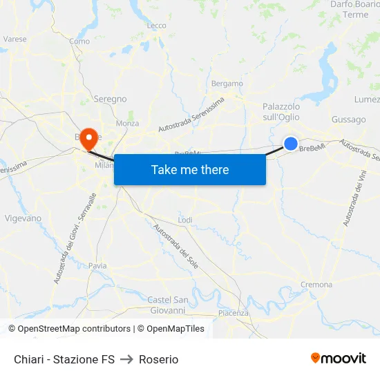 Chiari - Stazione FS to Roserio map