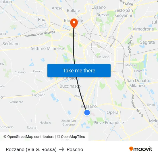 Rozzano (Via G. Rossa) to Roserio map