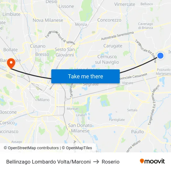 Bellinzago Lombardo Volta/Marconi to Roserio map