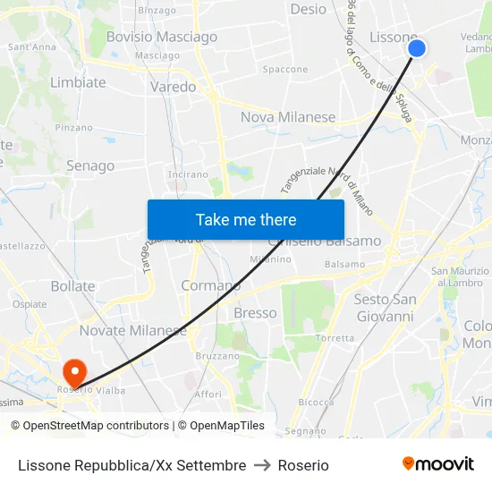 Lissone Repubblica/XX September to Roserio map