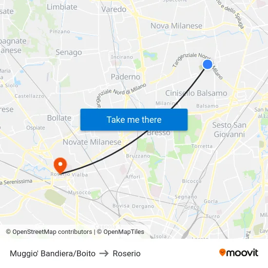 Muggio Bandiera/Boito to Roserio map