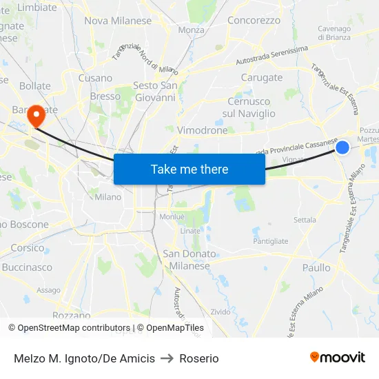 Melzo Unknown Soldier/De Amicis to Roserio map