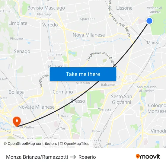 Monza Brianza/Ramazzotti to Roserio map