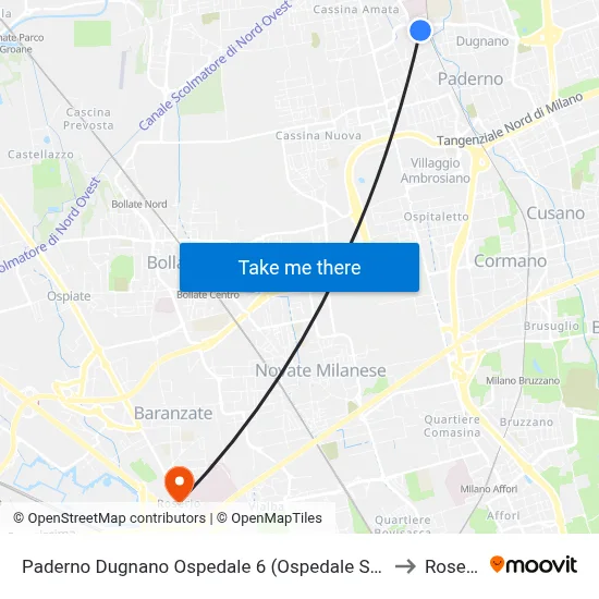 Paderno Dugnano Ospedale 6 (Ospedale S.Carlo) to Roserio map