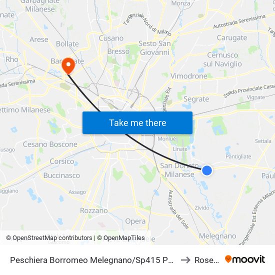 Peschiera Borromeo Melegnano/Sp415 Paullese to Roserio map