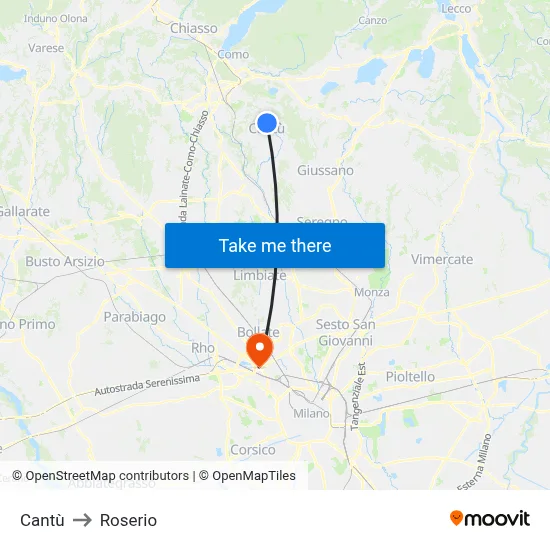 Cantù to Roserio map