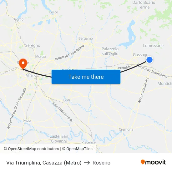 Via Triumplina, Casazza (Metro) to Roserio map