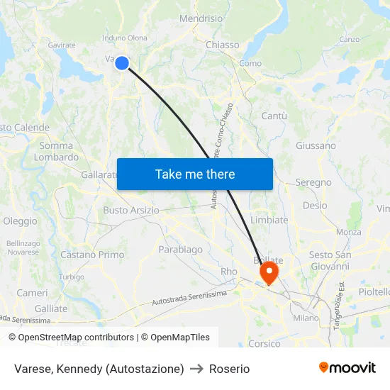 Varese, Kennedy (Autostazione) to Roserio map