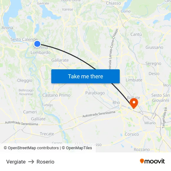 Vergiate to Roserio map