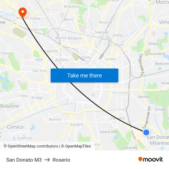 San Donato M3 to Roserio map