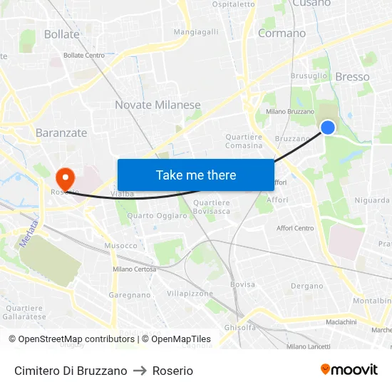 Cimitero Di Bruzzano to Roserio map