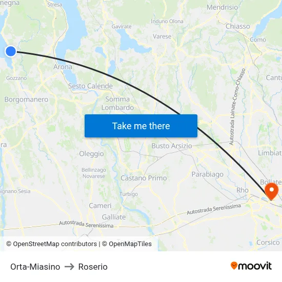 Orta-Miasino to Roserio map