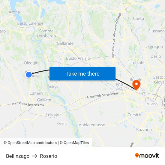 Bellinzago to Roserio map