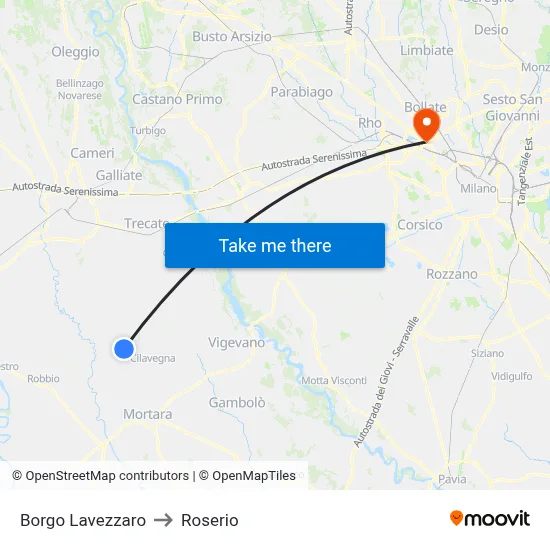 Borgo Lavezzaro to Roserio map