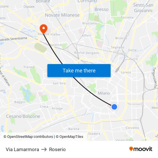 Via Lamarmora to Roserio map