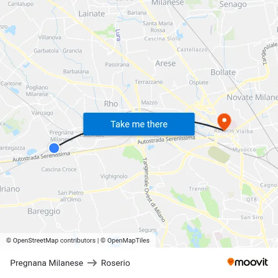 Pregnana Milanese to Roserio map
