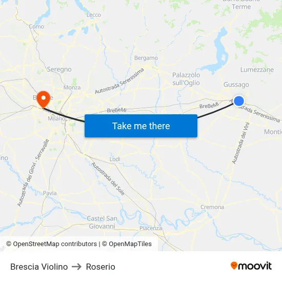 Brescia Violino to Roserio map