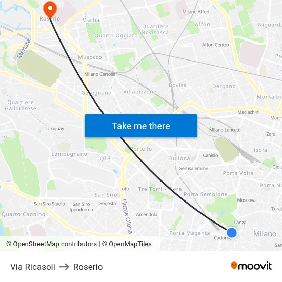 Via Ricasoli to Roserio map