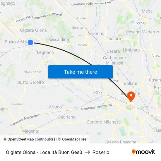 Olgiate Olona - Località Buon Gesù to Roserio map