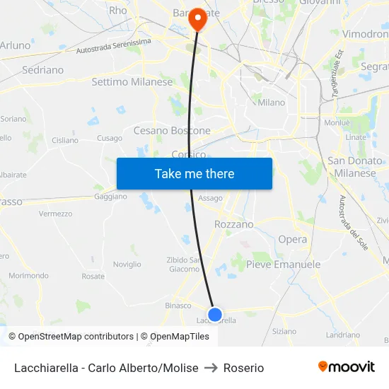 Lacchiarella - Carlo Alberto/Molise to Roserio map