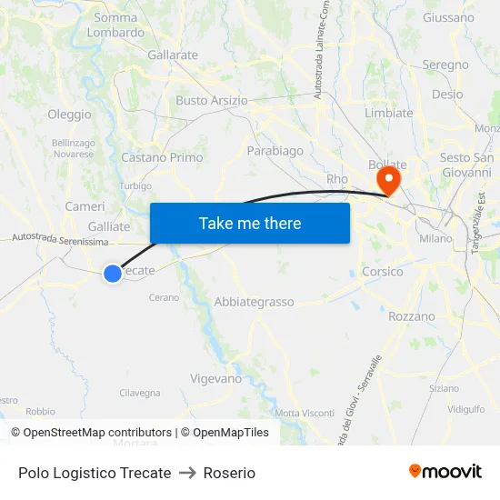 Polo Logistico Trecate to Roserio map