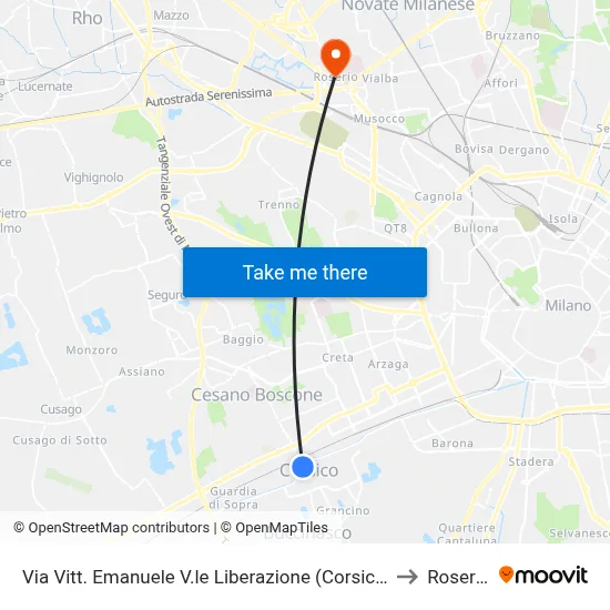 Vittorio Emanuele Street Liberation Avenue (Corsico) to Roserio map