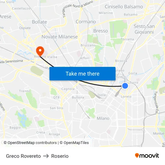 Greco Rovereto to Roserio map