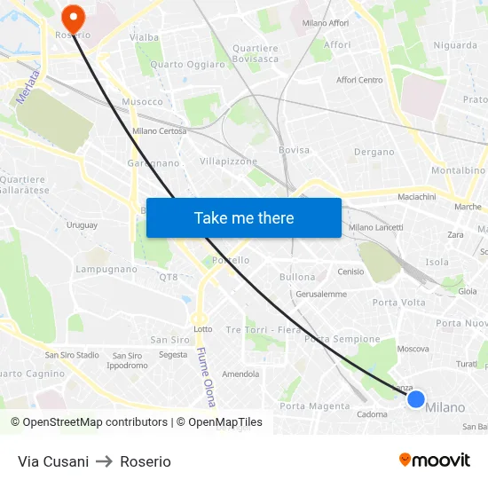 Via Cusani to Roserio map