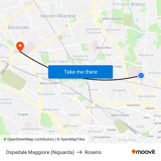 Ospedale Maggiore (Niguarda) to Roserio map