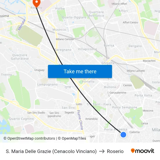 S. Maria Delle Grazie (Cenacolo Vinciano) to Roserio map