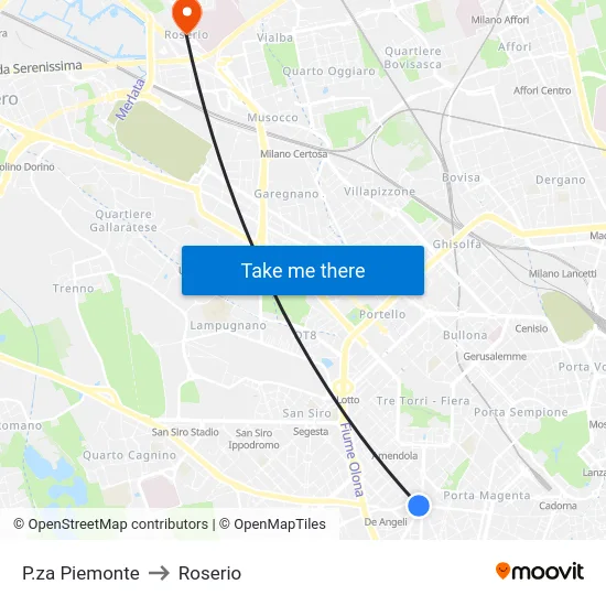 P.za Piemonte to Roserio map