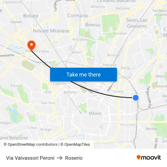 Via Valvassori Peroni to Roserio map