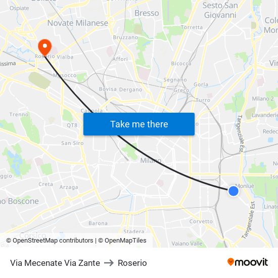 Via Mecenate Via Zante to Roserio map