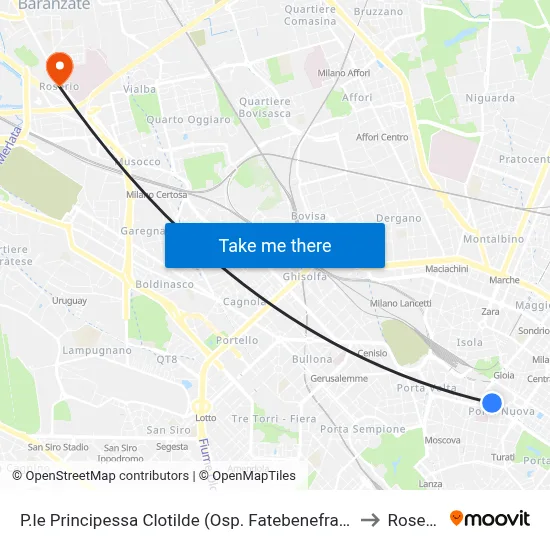 P.le Principessa Clotilde (Osp. Fatebenefratelli) to Roserio map