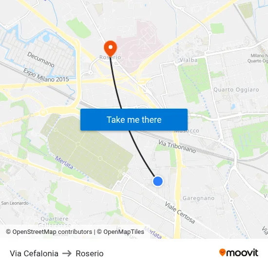 Via Cefalonia to Roserio map