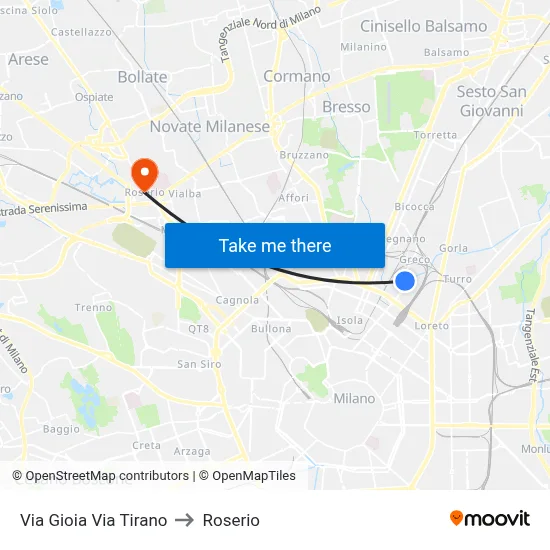 Via Gioia Via Tirano to Roserio map