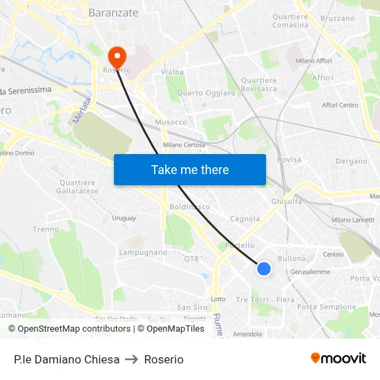 P.le Damiano Chiesa to Roserio map