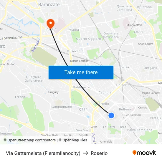 Via Gattamelata (Fieramilanocity) to Roserio map