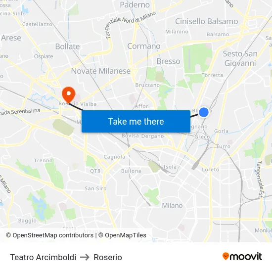 Teatro Arcimboldi to Roserio map