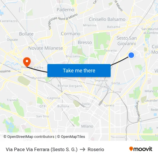 Peace St Ferrara St (Sesto S. G.) to Roserio map