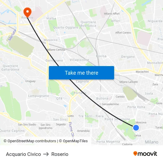 Acquario Civico to Roserio map