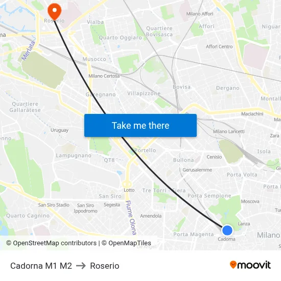 Cadorna M1 M2 to Roserio map