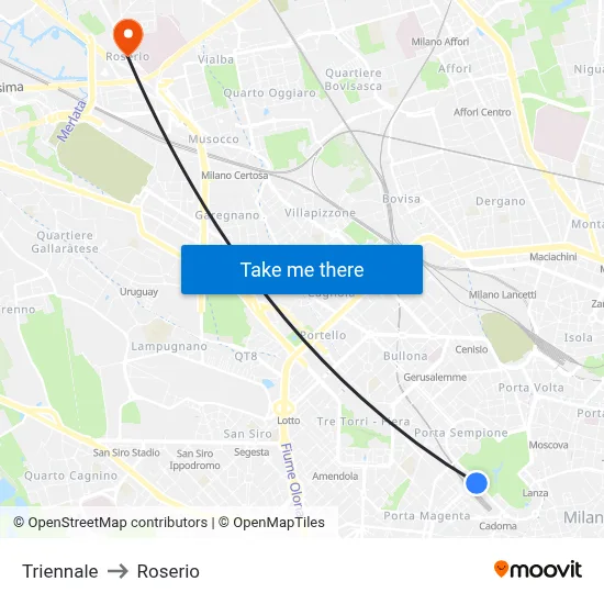 Triennale to Roserio map