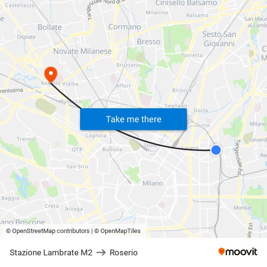 Stazione Lambrate M2 to Roserio map