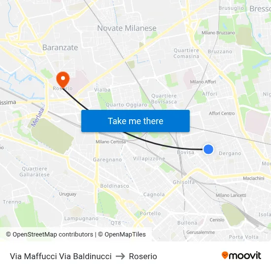 Via Maffucci Via Baldinucci to Roserio map